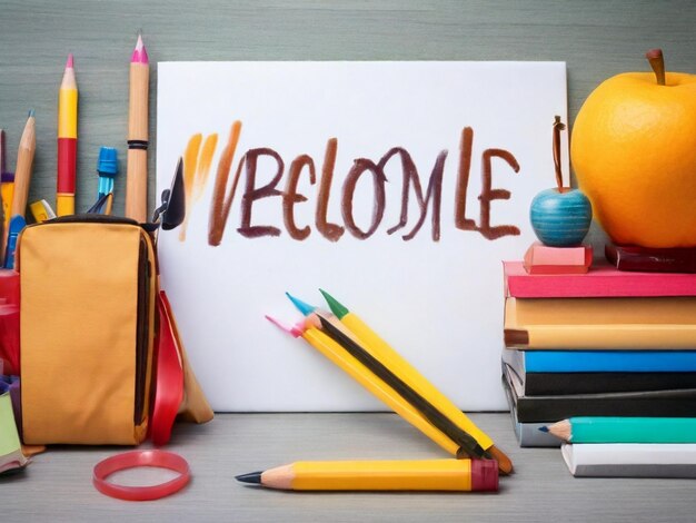 a white sign that says welcome welcome is on a table