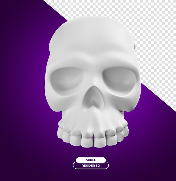 White skull head for halloween 3d render cartoon illustration with transparent background