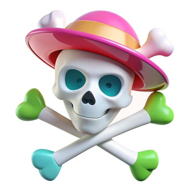 PSD a white skull with a pink hat and a pair of skis