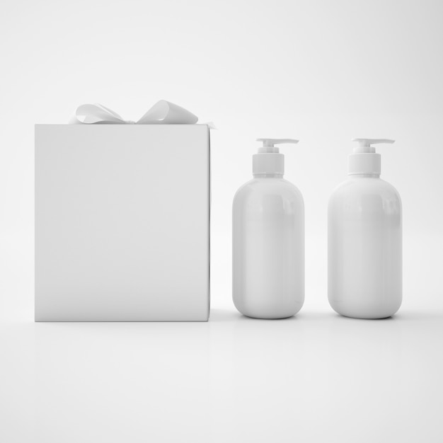 White soap containers and white box with bow