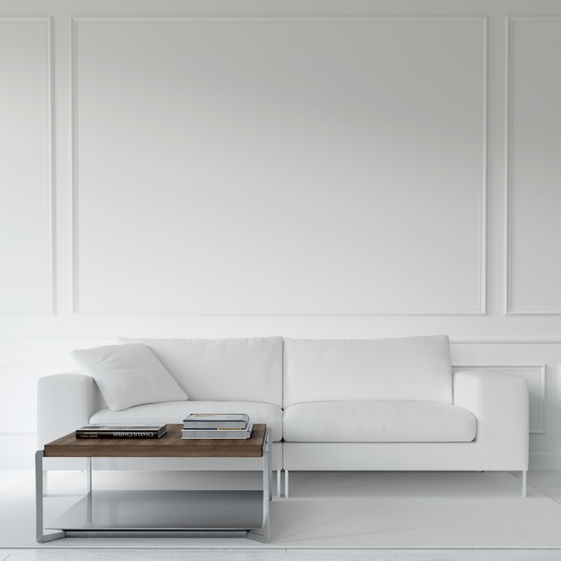 white sofa and table