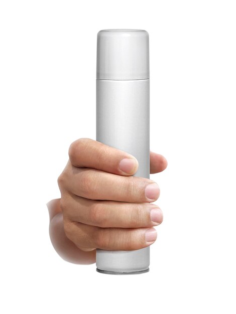 White spray bottle on hand transparent background