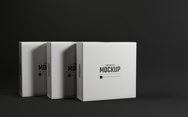 White Square Cardboard Boxes Mockup Design Template with Dark Background