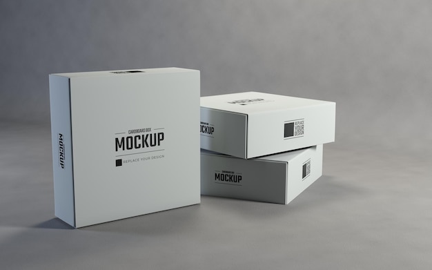 White Square Cardboard Boxes Mockup