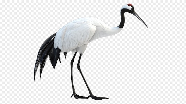 PSD a white stork with a black head and long legs is standing in front of a transparent background