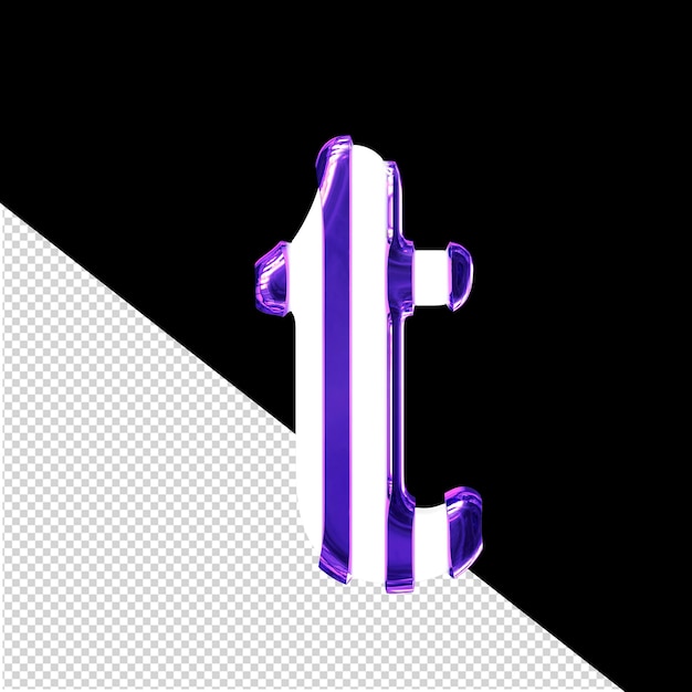 White symbol with thin purple vertical straps letter t