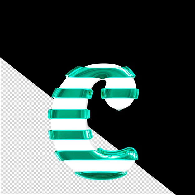 White symbol with thin turquoise horizontal straps letter c