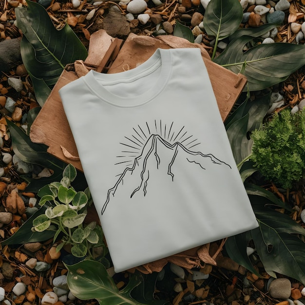 a white t shirt mockup is laying on the ground