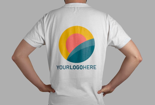 White T-Shirt Model Back View Mockup