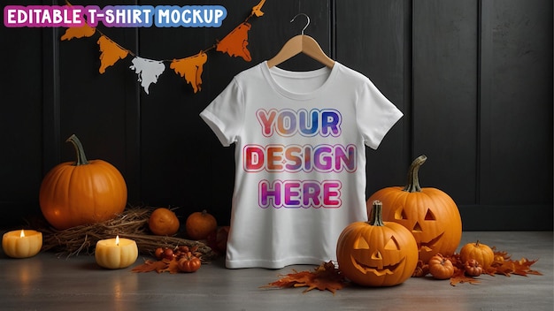 PSD a white t shirt with a pumpkin design on it