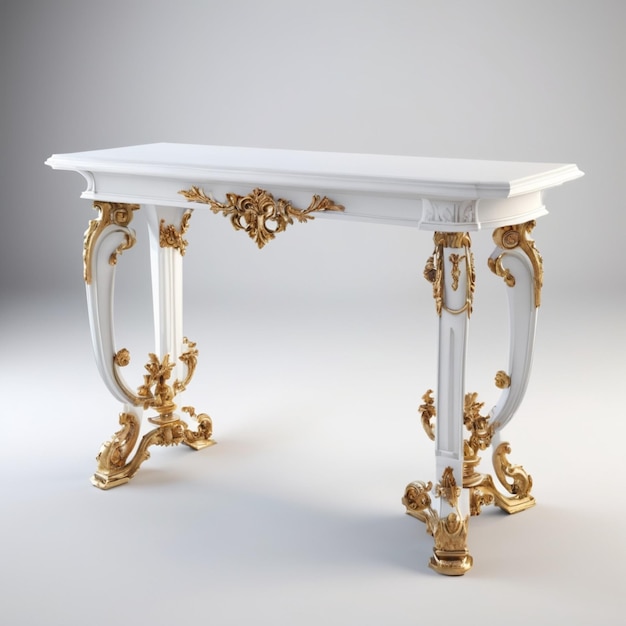 a white table with gold accents and a white table top