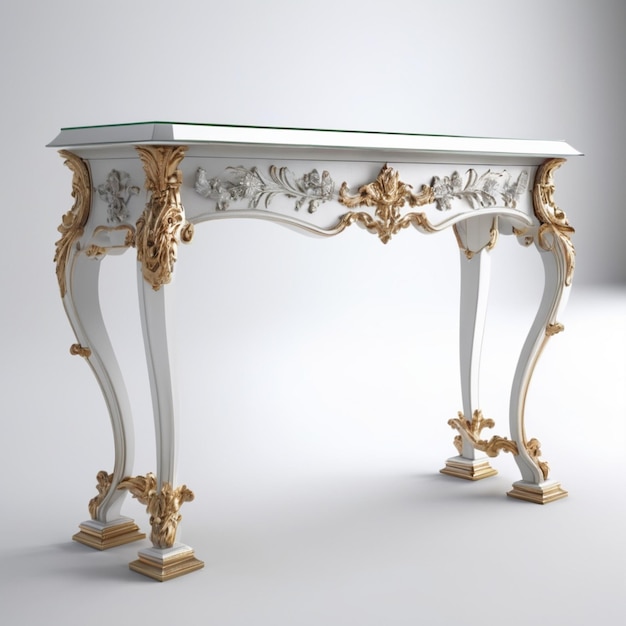 a white table with a gold top and a white table with a gold top