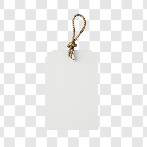 a white tag with a gold chain on it