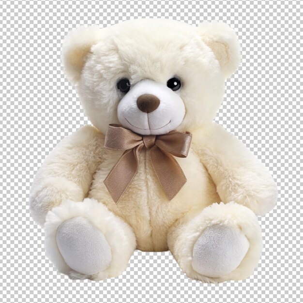 PSD a white teddy bear with a bow on its head