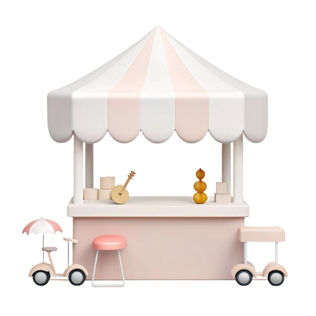 PSD a white tent with a pink and white tent and a toy figure on it