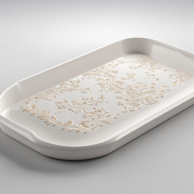 PSD a white tray with a floral design on the bottom