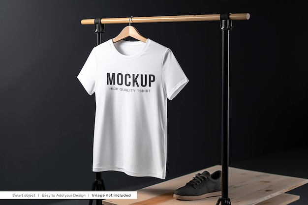 White tshirt hanging on a hanger mockup