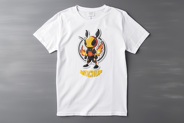 PSD white tshirt mockup with cartoon characters on it