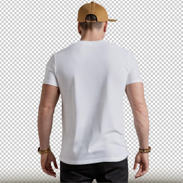 PSD white tshirt model back view isolated on transparent background