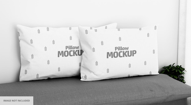 White Two Pillow Mockup on Gray bed