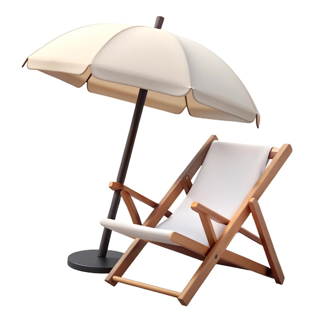 PSD a white umbrella and chair are next to each other