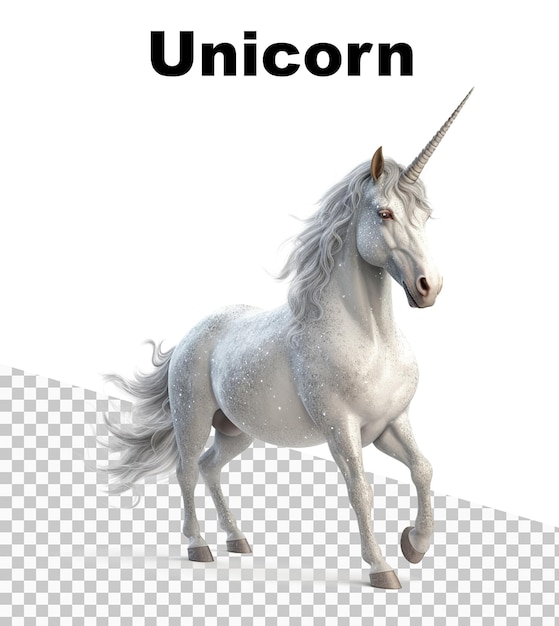 A white unicorn with the word unicorn on it