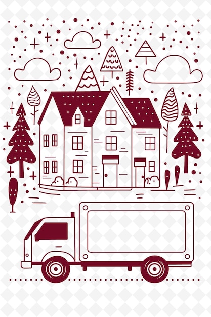 PSD a white van with a house on the top of it and a tree on the top