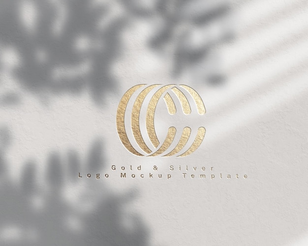 White wall gold and silver logo mockup template