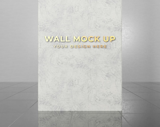 A white wall mock up with the words wall mock up in gold letters.