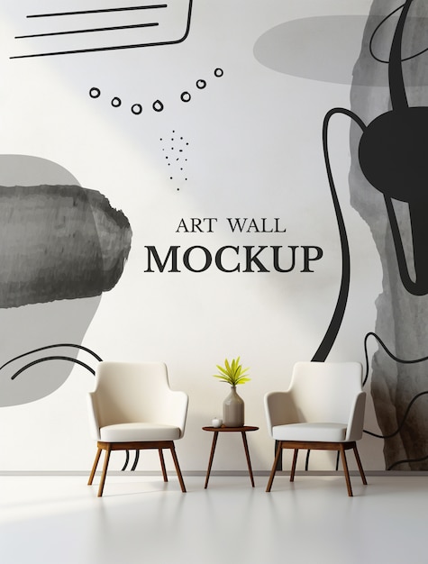 White wall mural mockup