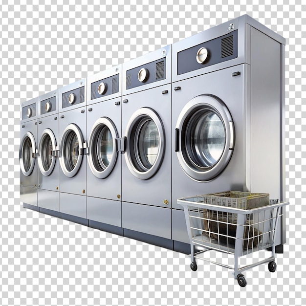 A white washing machine with a glass door on transparent background