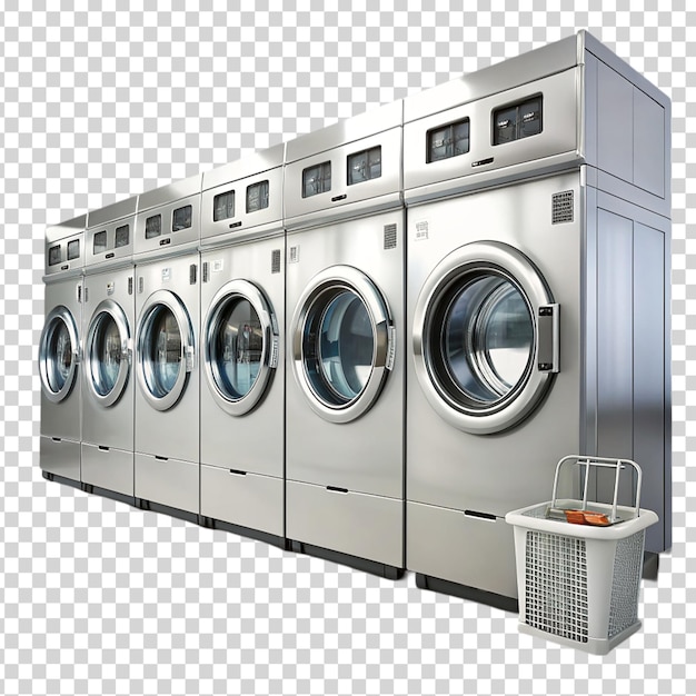 A white washing machine with a glass door on transparent background