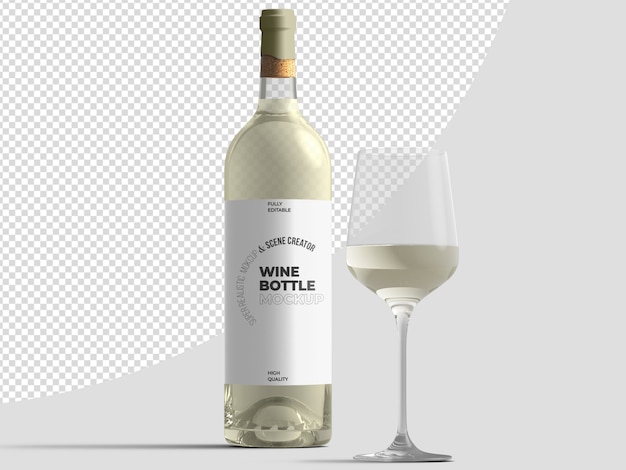 White wine bottle with glass mockup template