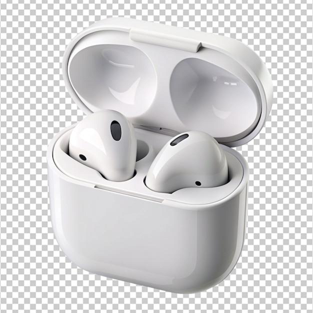 PSD a white wireless earphones in a white case