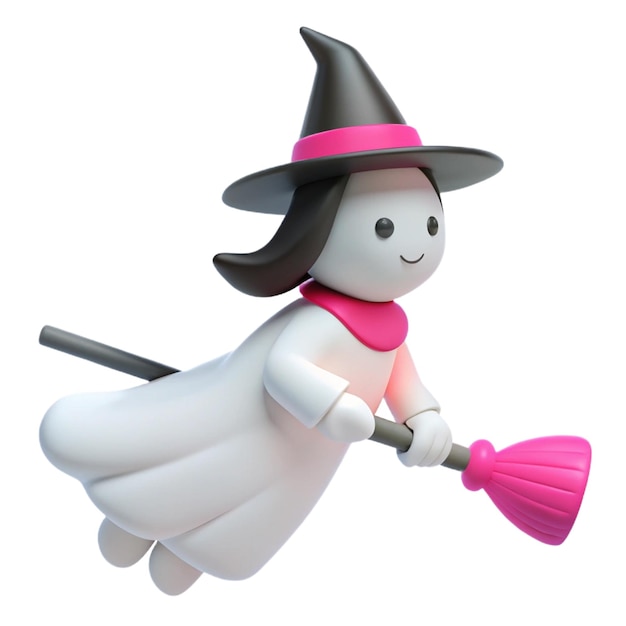 PSD a white witch with a witch hat and a broom