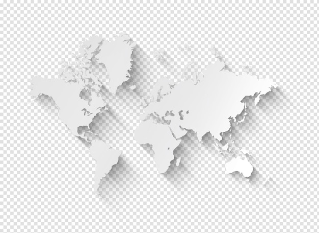 White world map illustration on a transparent background