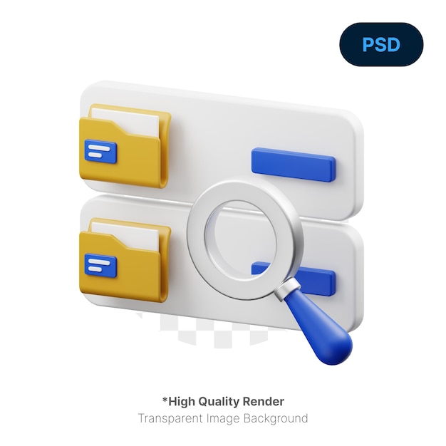 A white and yellow background with a magnifying glass and a blue button that says'high quality render '