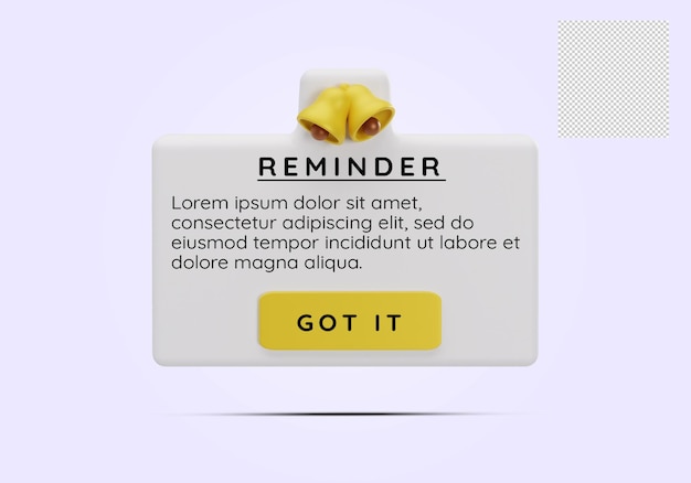 White Yellow Reminder Notification Interface in 3D Design Mockup