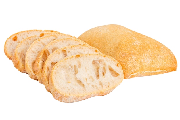 PSD whole ciabatta bread and slices on empty background