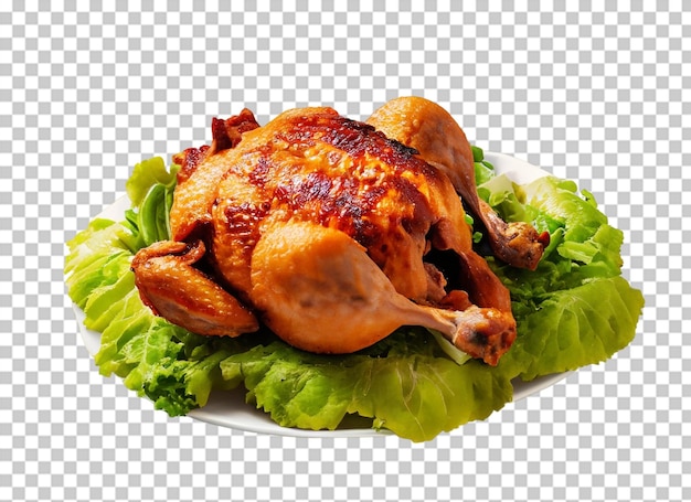 Whole Fried Chicken With Salad On A Plate On Transparent Background