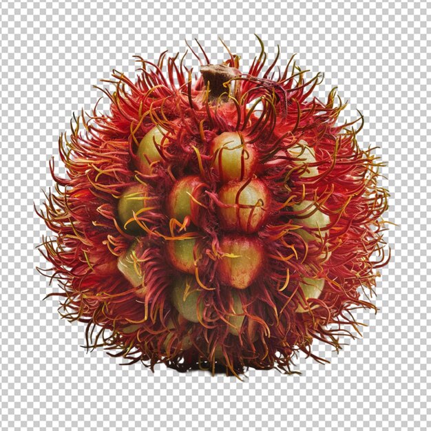 Whole rambutan with a hairy red and green exterior isolated