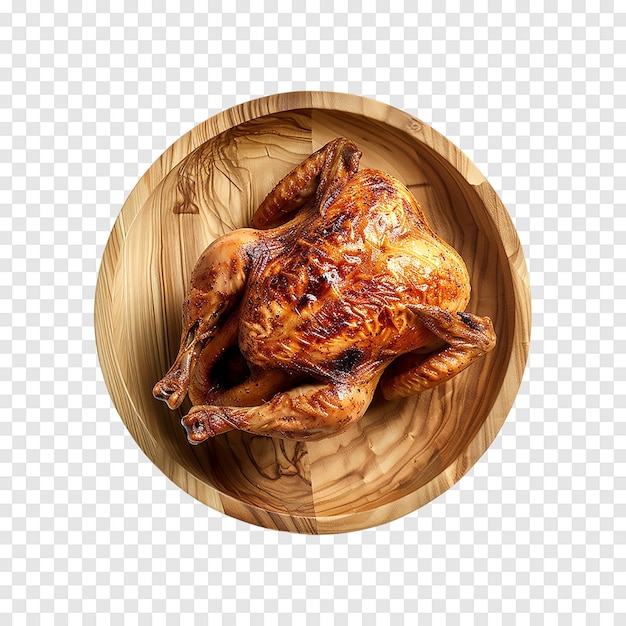 Whole roasted chicken sliced on a transparent background