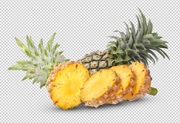 Whole and slices of pineapple on alpha layer