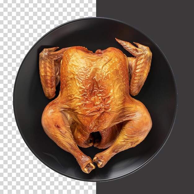 PSD whole tobacco chicken on a black plate png isolated on transparent background