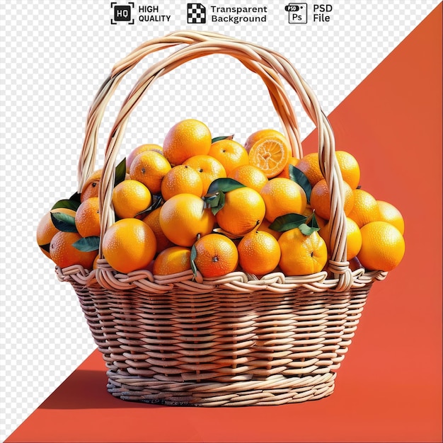 a wicker basket full of fresh orange fruits isolated on a transparent background png psd