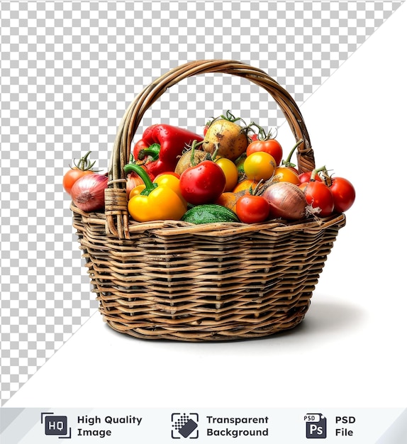 wicker basket with vegetables isolated on transparent background