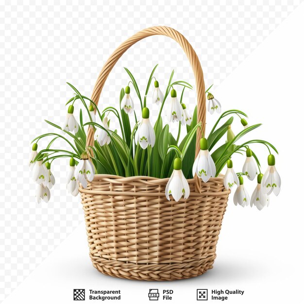 PSD wicker basket with white snowdrops