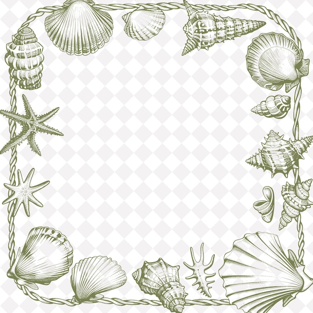 PSD wicker frame with seashell strings and beach themed decorati png creative background design