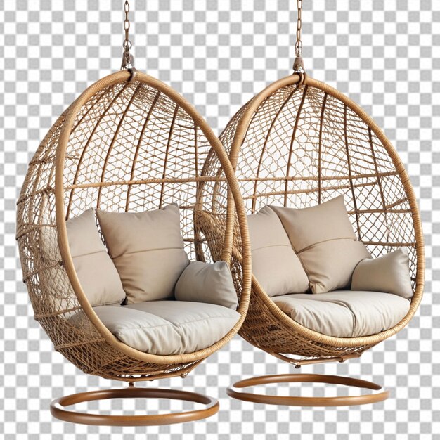 PSD wicker hanging chairs set on white background