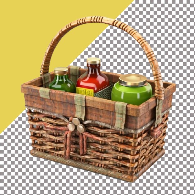 Wicker wooden picnic basket isolated on white background 3D rendering